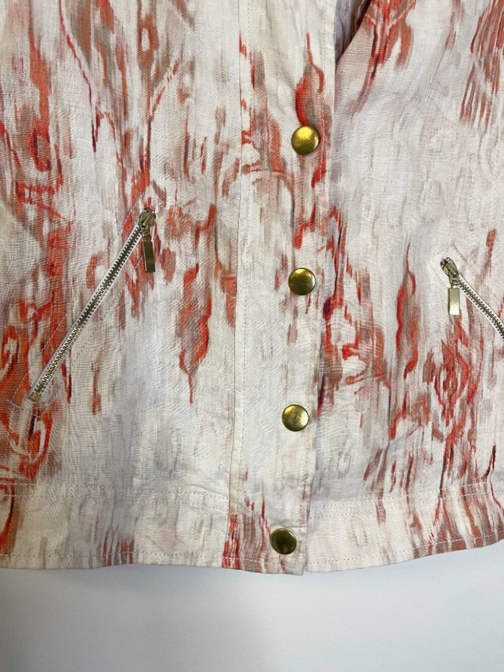 Chico's 100% Linen Ikat Print Jacket Size 3 (XL) Button Front Resortwear - Picture 6 of 9